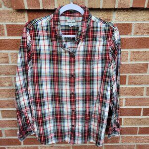 L.L. Bean Relaxed Fit Plaid Button Up Women's Size Large Soft Flannel